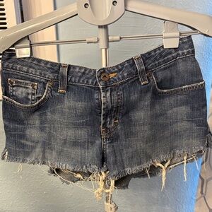 BKE Dark Blue Jean Shorts with Frayed Hem